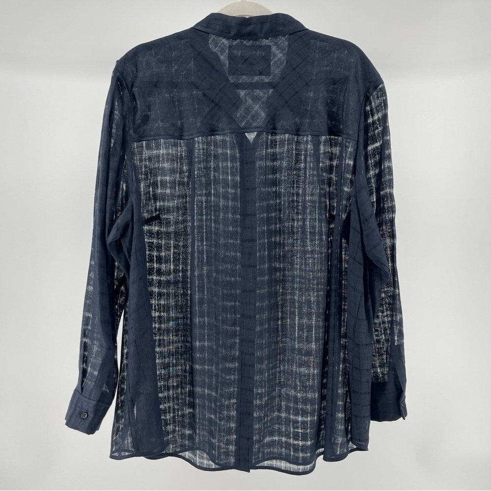 Lafayette 148 100% Linen Semisheer Navy Blue Button-Down Blouse, Women's 2X - Picture 4 of 6